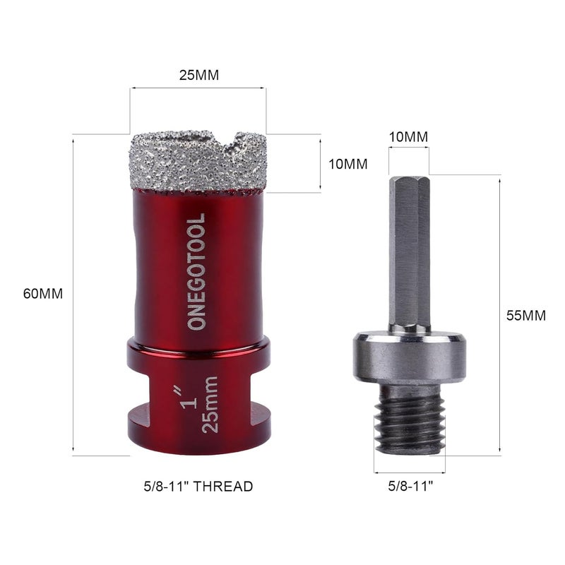 ONEGOTOOL 1 Inch（25mm） Diamond Hole Saw Tile Masonry Core Drill bits for Porcelain Ceramic Concrete Granite Marble 5/8-11 Thread for Angle Grinders and 3/8” Hex Shank - Image 2